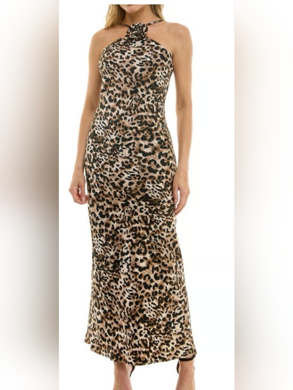 BCX Leopard-Print Satin Maxi Slip Dress - Beige & Brown